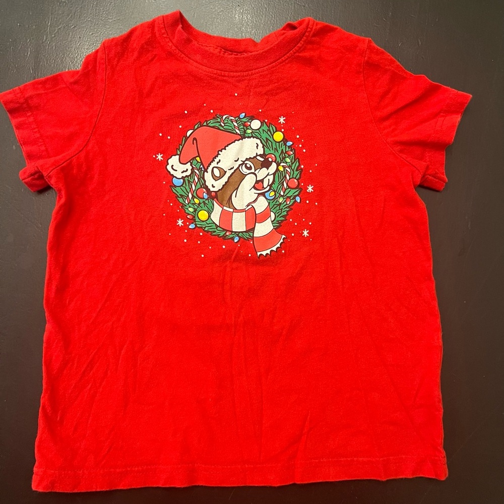 Buc-ee’s Red Never Calm Always Bright Christmas Graphic Tee Toddler Sz 4T Unisex